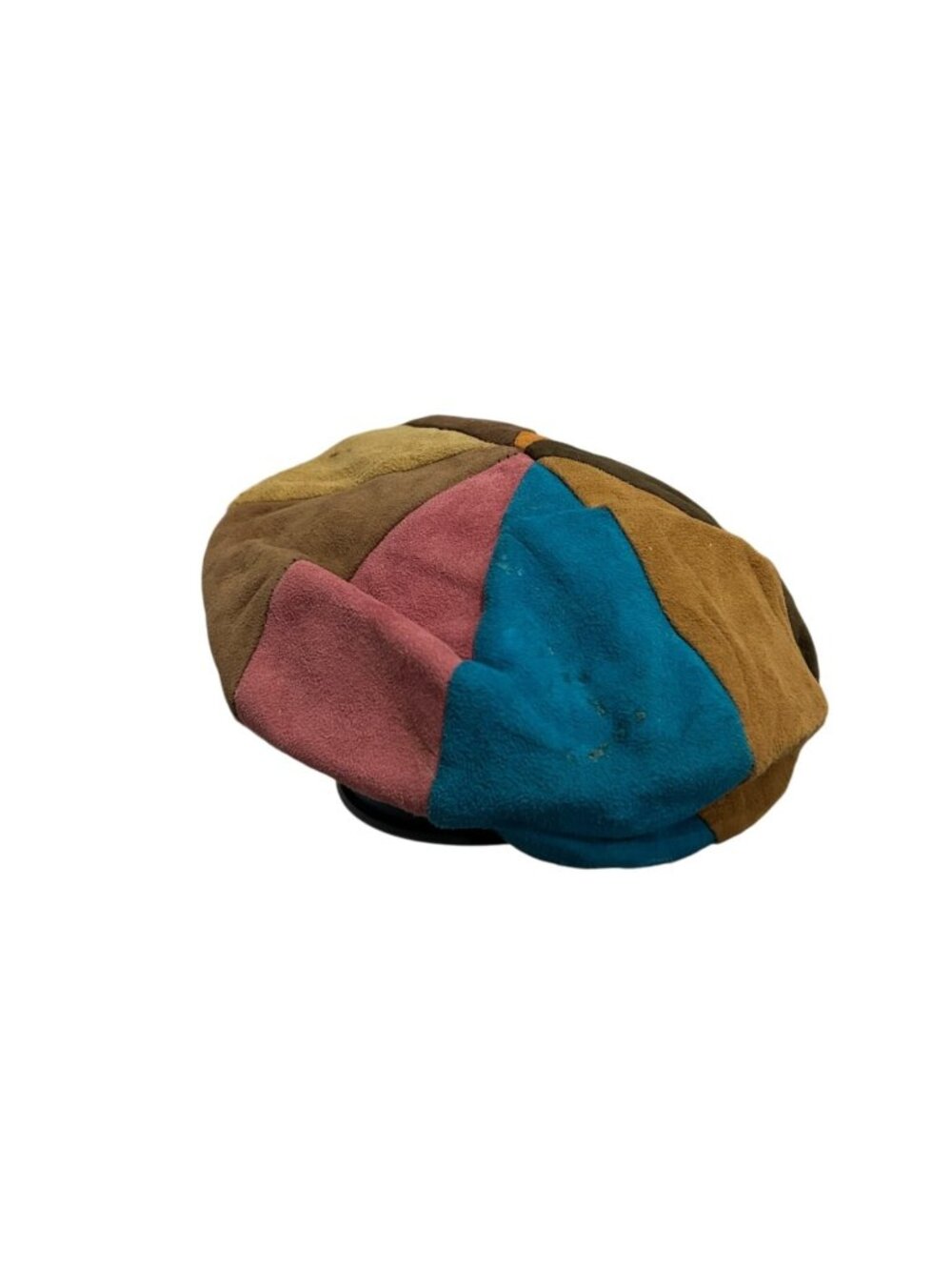 Vintage Multicolor Genuine Suede Patchwork Beret Hat Newsboy Cabbie
